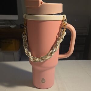Pink Insulated Mug with Handle and Chain